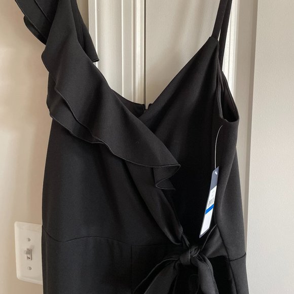 Rachel Roy Black One Shoulder Ruffle Wide Leg Crop  Reed Jumpsuit SZ XL NEW Tags - Picture 3 of 6